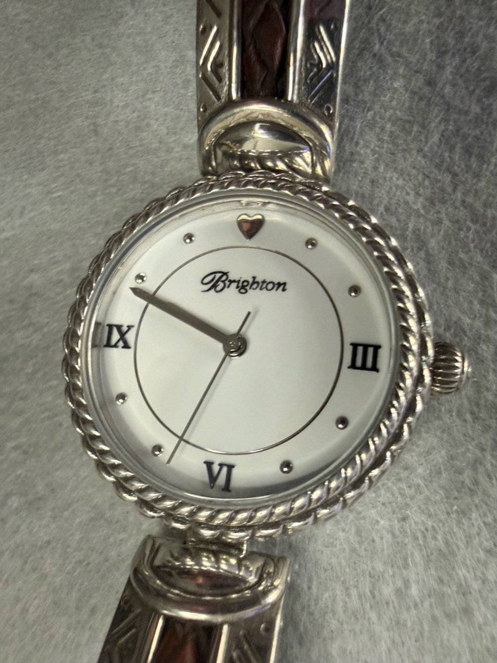 Brighton Watch Capistrano Silver Toned Brown Leather Braided Inlay Southwestern - Picture 10 of 15